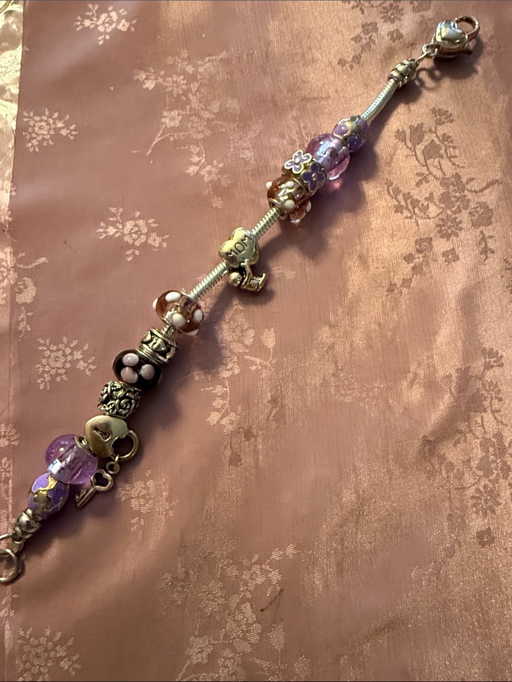 Purple Glass Bead Charm Bracelet